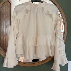 ZARA cream ruffle blouse